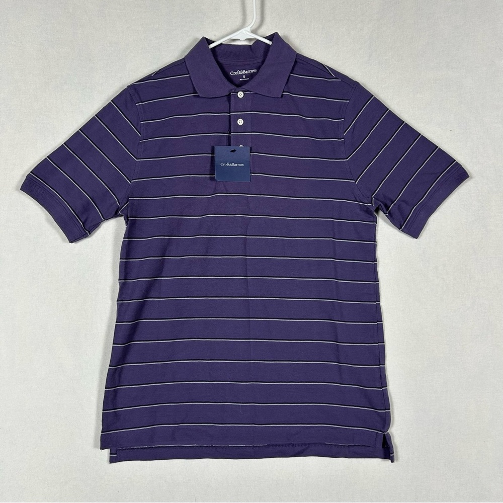 Croft & Barrow NWT Purple Striped Polo Mens Small Short Sleeve Collared Button